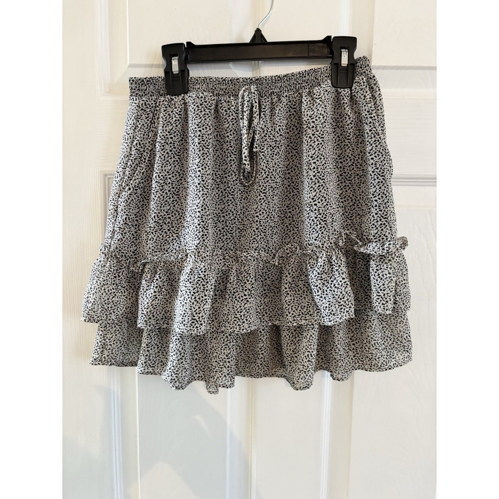 Sienna Sky Women's Size S‎ Black/White Skirt Ruffles Tiered Lined Mini Boho Chic